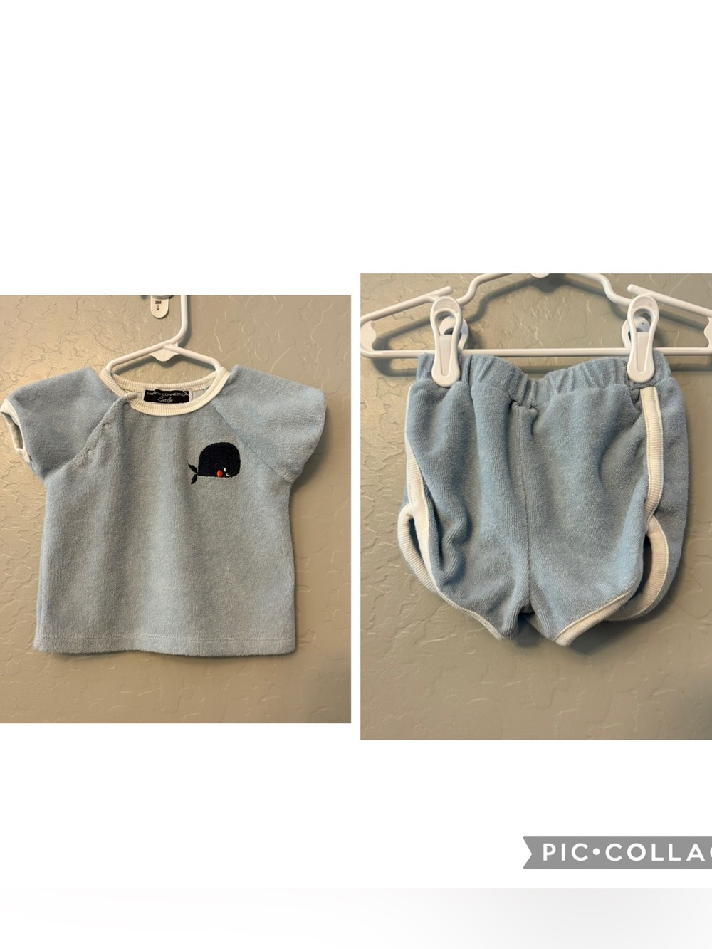 French Connection baby boys blue terry whale two piece outfit 6-9 months